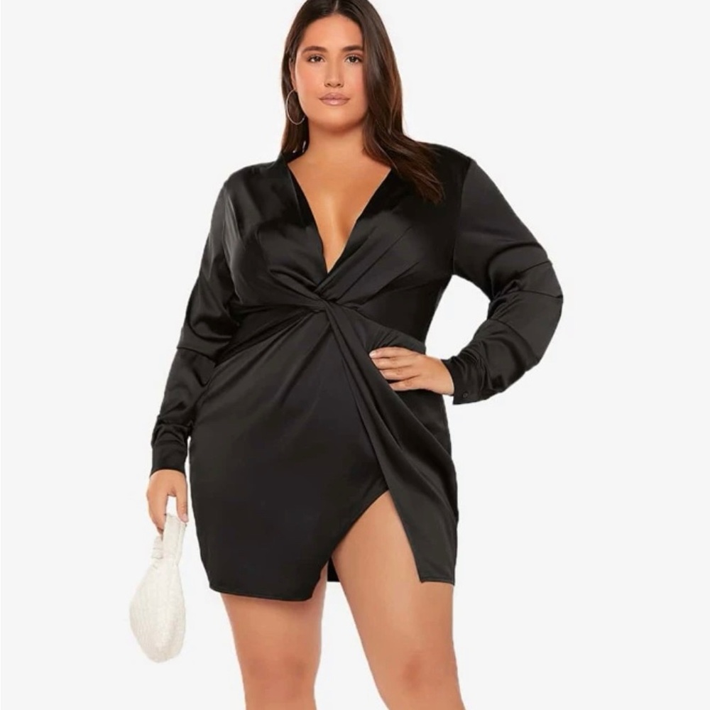 SHEIN twist front wrap hem mini dress black brand new size 1xl